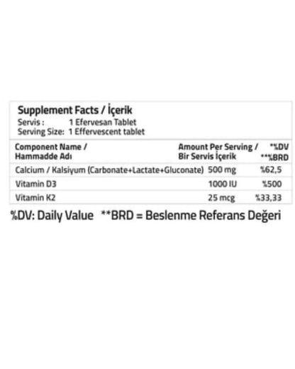 Validus Calcium + Vitamine D3 + Vitamine K2 Soutien Osseux 15 Comprimés