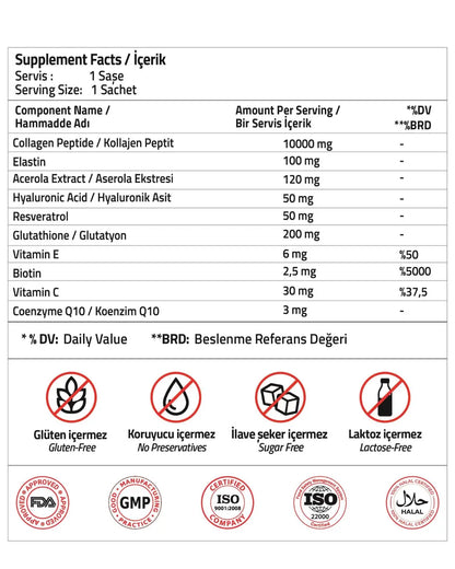 Complément alimentaire au collagène 10 000 mg et à l'élastine Validus, 30 sachets