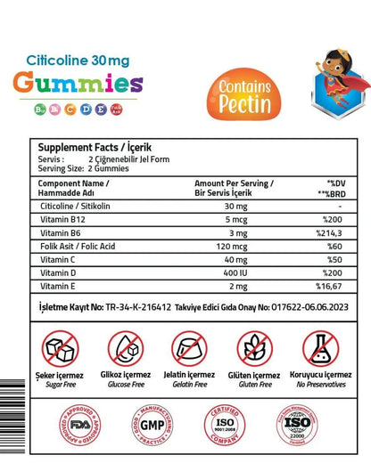 Gomitas de apoyo cognitivo con citicolina para niños Validus, 60 unidades