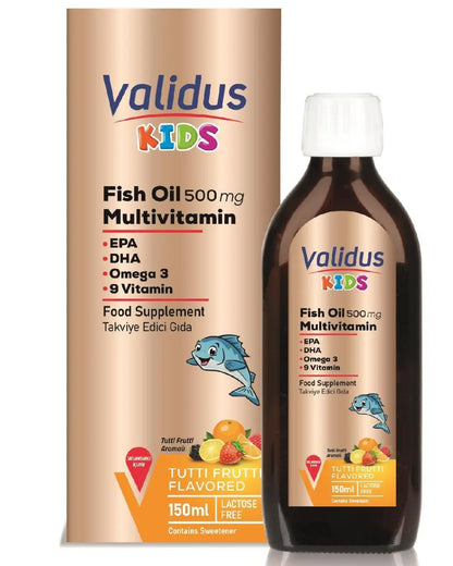 Sirop multivitaminé et huile de poisson pour la croissance des enfants Validus 150 ml