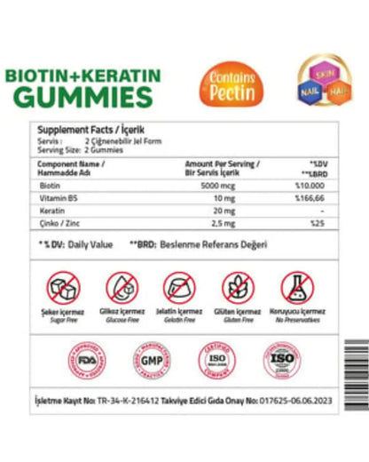 Gomitas Validus Multiforce de biotina y queratina para el cuidado capilar, 60 unidades