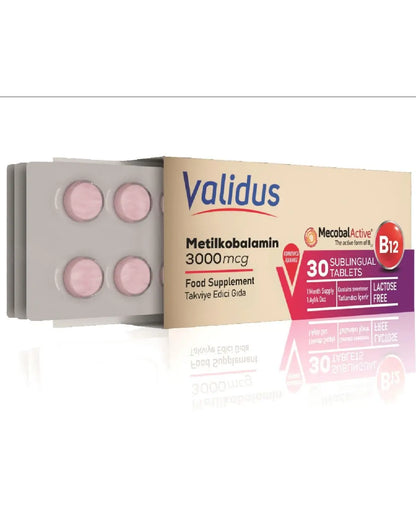 Validus Vitamina B12 3000 mcg Suplemento Sublingual 30 Tabletas