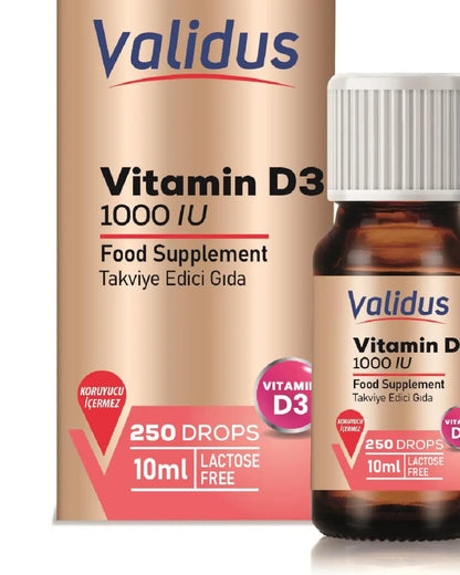 Complément alimentaire de soutien quotidien en gouttes de vitamine D3 Validus 10 ml