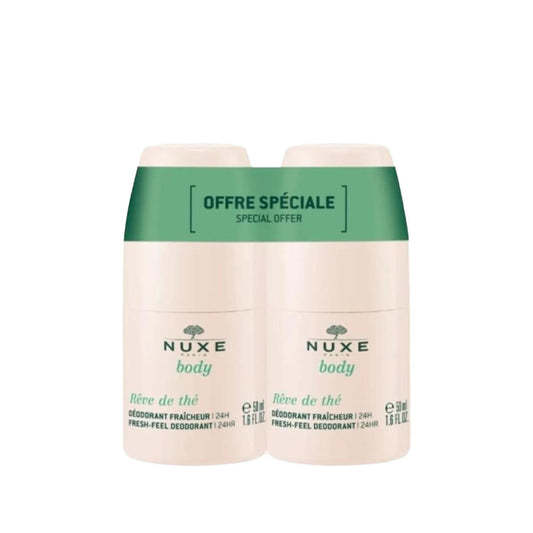 Nuxe Body Reve De The: Fresh Tea, Alcohol-Free Roll-On Deodorant - Long Lasting Odor Protection & Gentle for Sensitive Skin (2x50ml)