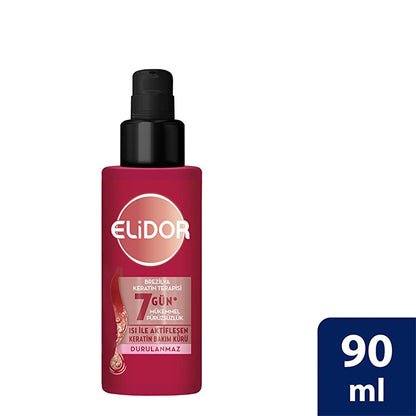 Soin capillaire thermo-activé Elidor Brazilian Keratin Therapy - Anti-frisottis, réparateur et lissant - Enrichi en kératine et huile de marula, 90 ml