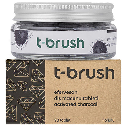 Pastillas de pasta de dientes con carbón activado T-Brush - Con flúor, fórmula vegana para encías sensibles | 90 pastillas