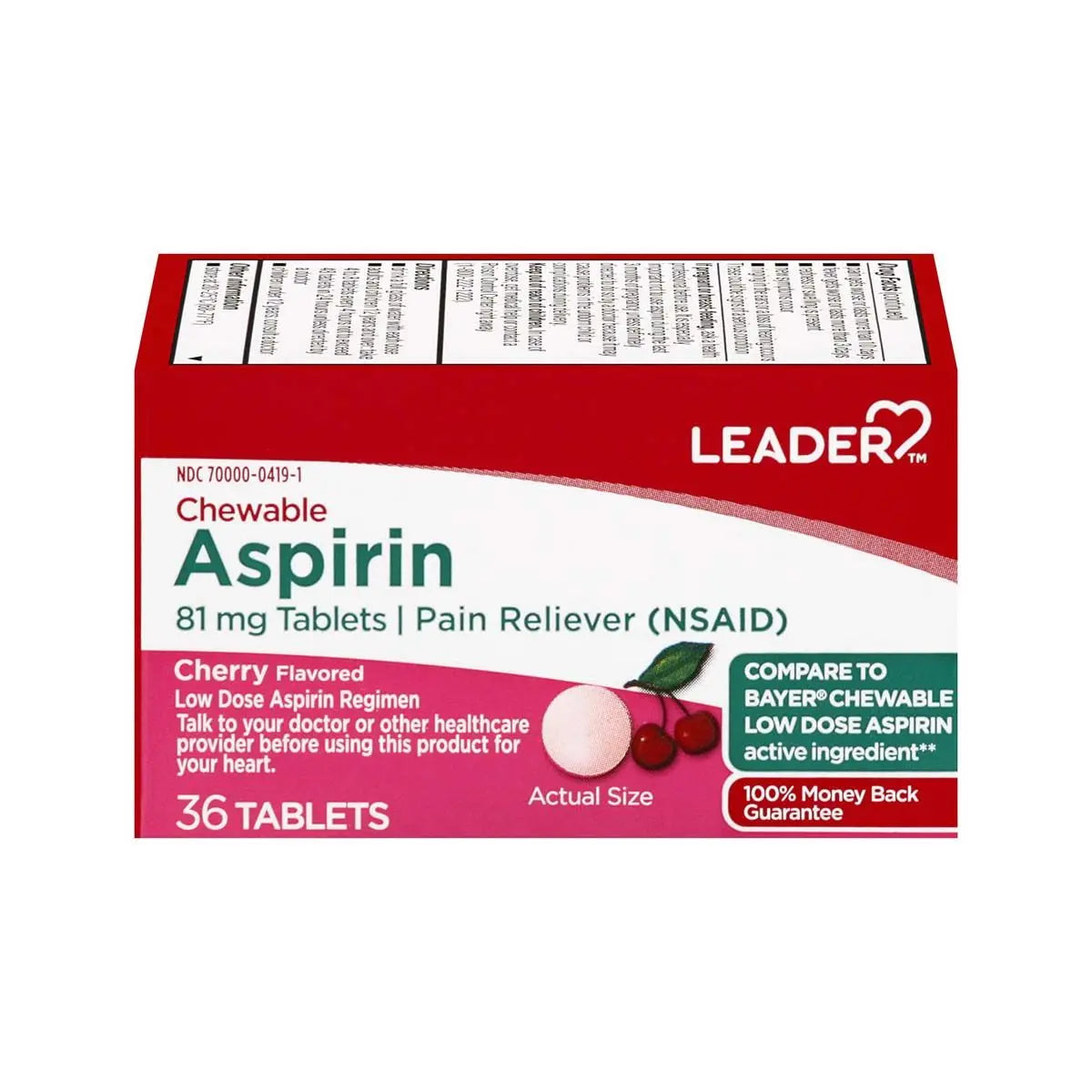 Leader Chewable Aspirin Tablets Cherry 81mg 36ct Health Care Pasteur Pharmacy