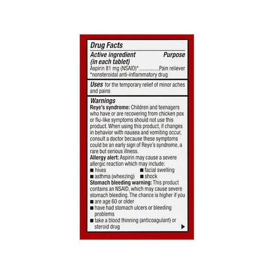 Leader Chewable Aspirin Tablets Cherry 81mg 36ct Health Care Pasteur Pharmacy