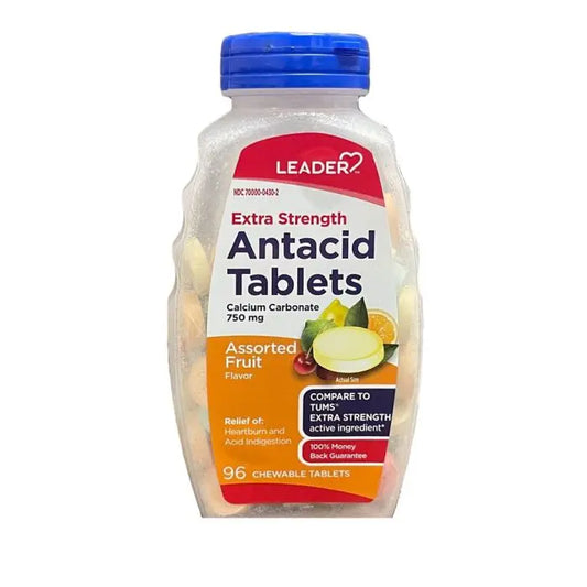 Leader Antacid, Extra Strength, 750mg, Chewable Tablets, Assorted Fruit, 96 ct Vitamins & Supplements Pasteur Pharmacy