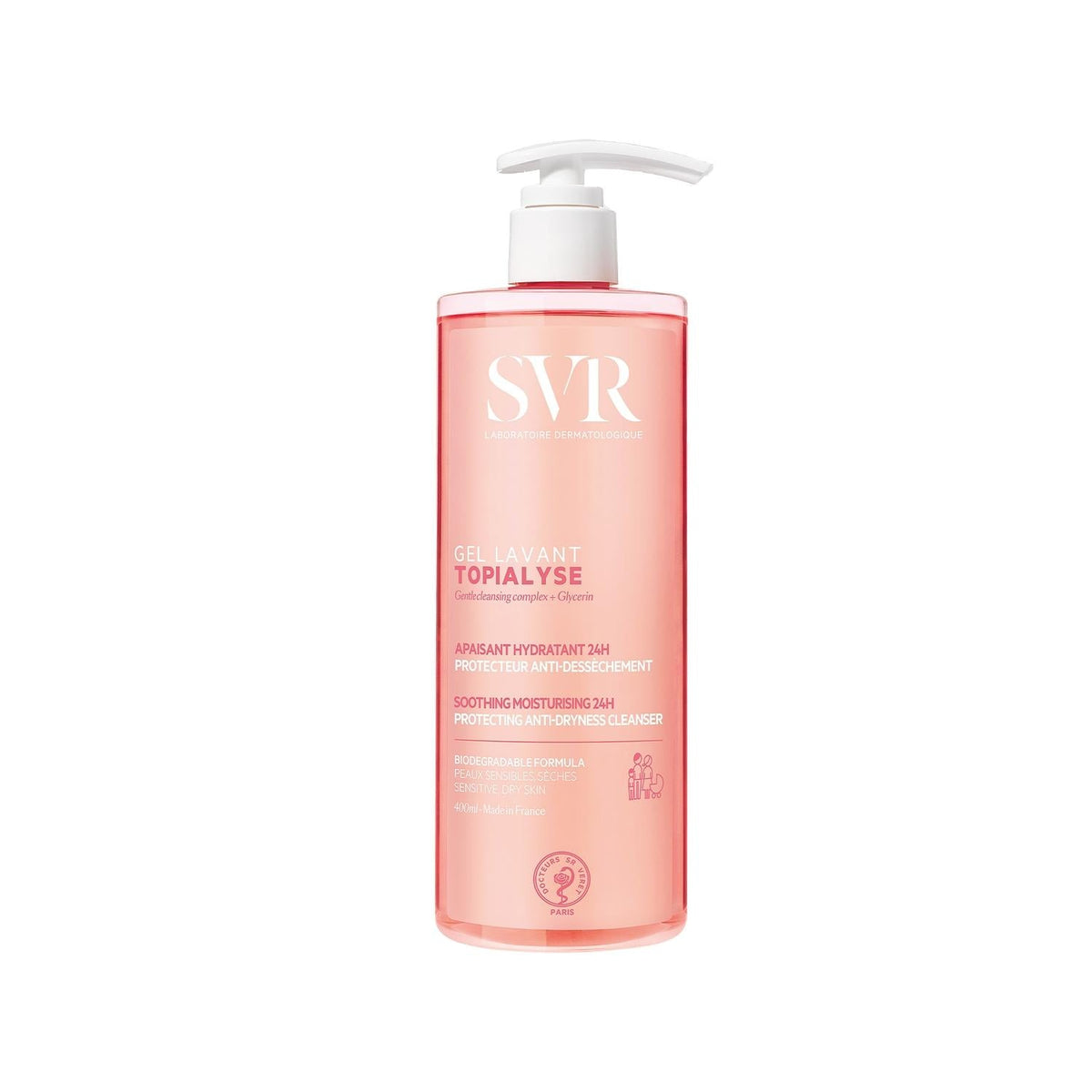 SVR Topialyse Face Wash Gel - Gentle Cleanser for Sensitive Skin, Dermatologically Tested, 400ml Large Capacity