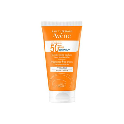 Crema solar sin perfume Avène para piel seca SPF50+ - Resistente al agua e hidratante