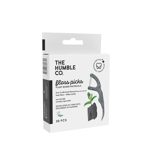 The Humble Co Activated Charcoal Mint Dental Floss with Picks - 50 Count for Effective Oral Hygiene