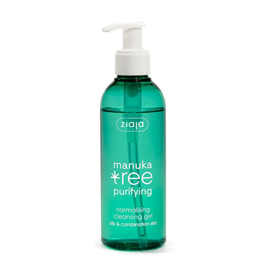 Gel nettoyant visage Ziaja Manuka Tree - Nettoyant doux pour peaux grasses et mixtes - Naturel, végan, régulateur de sébum, équilibrant - 200 ml