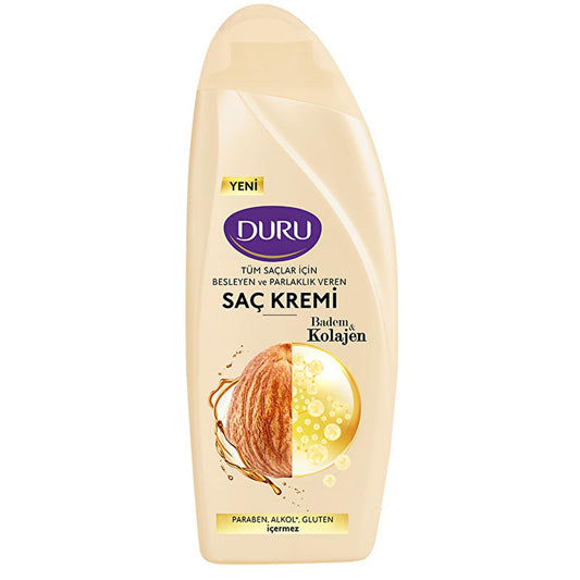 Après-shampoing Duru au collagène et à l'huile d'amande : répare les cheveux abîmés, contrôle les frisottis, facilite le démêlage - Aspect soyeux et brillant (500 ml)