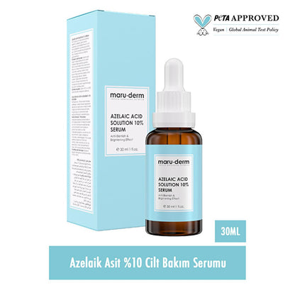 Sérum iluminador con ácido azelaico al 10% de Maruderm: reduce imperfecciones, manchas oscuras y unifica el tono de la piel con ácido hialurónico - 30 ml (1.01 fl oz)