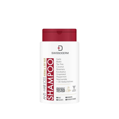 Shampooing anti-chute Swissoderm pour cheveux normaux à secs - 300 ml, renforce les follicules pileux, réduit la chute des cheveux