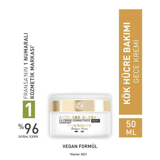 Yves Rocher Night Cream - Anti-Age Global Renewing Anti-Aging Herbal Stem Cell Care Anti-Aging Night Cream