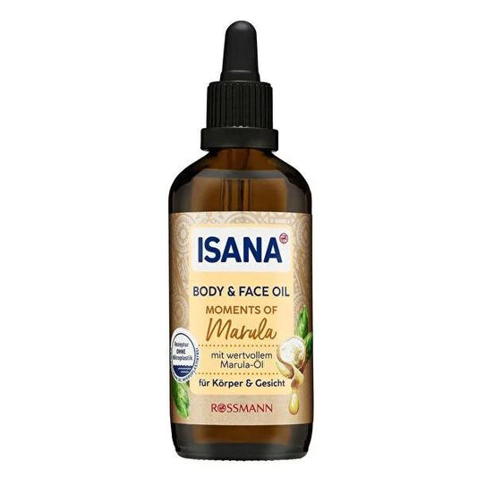 Aceite facial y corporal de marula Isana: aceite de cuidado natural y vegano para piel seca, radiante con vitamina E y aceite de almendras - 100 ml