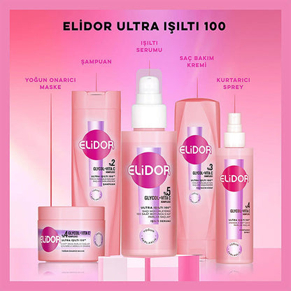 Shampooing soin cheveux Elidor Ultra Brillance - 100 heures de brillance multipliée par 5, nutrition intense pour cheveux abîmés