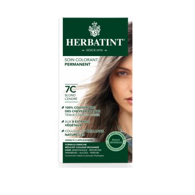 Coloration Herbatint 7C Blond Cendré : formule douce sans ammoniaque ni parabènes, aux extraits végétaux, pour cuir chevelu sensible et couverture des cheveux blancs
