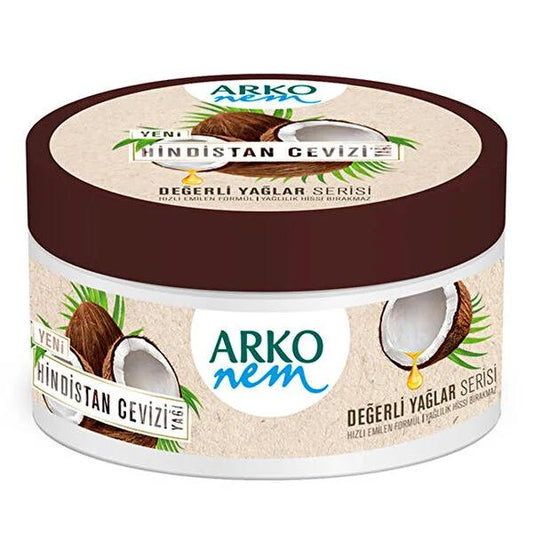 Crema corporal hidratante Arko con aceite de coco y vitamina K - Loción hidratante de 250 ml para piel seca, cuidado de la piel natural