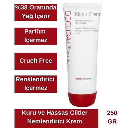 Crème hydratante Decubal pour peaux sèches et sensibles - Riche en glycérine et en lanoline, sans parfum, 250 g