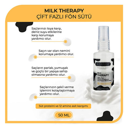 Morfose Milk Therapy : Soin thermo-protecteur et coiffant - Réparation des dommages aux acides aminés et protéines de lait, après-shampoing biphasé, 50 ml