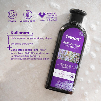 Champú de romero Tresan para cabello graso: nutritivo, sin gluten, sin parabenos, uso diario - 10.14 fl oz