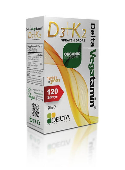 Delta Vitamin D3+K2 Spray: D3 natural de origen vegetal y K2 VitaMK7 para la salud ósea y suplementación vegana