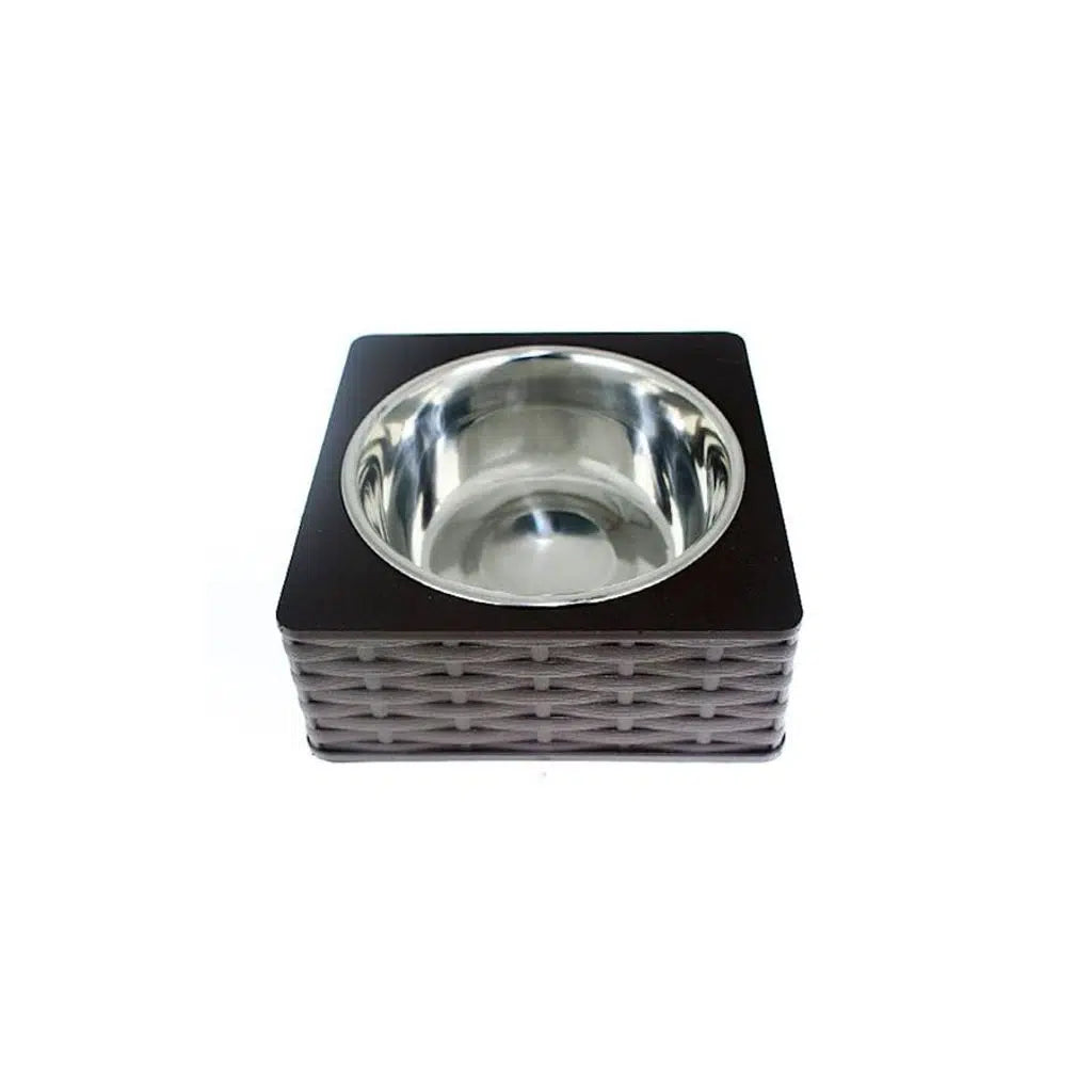 Zampa Square Wicker Single Pet Food and Water Bowl Large Brown