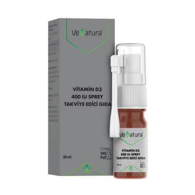 Complément alimentaire en spray VeNatura Vitamine D3 400 UI pour la santé osseuse et le soutien immunitaire - Spray buccal de 20 ml pour les personnes âgées de 11 ans et plus