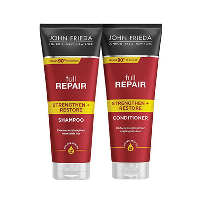 John Frieda Full Repair : Shampoing & Après-shampoing à l'huile d'Inca Inchi - Fortifie, répare les cheveux abîmés et colorés, prévient la casse et les fourches